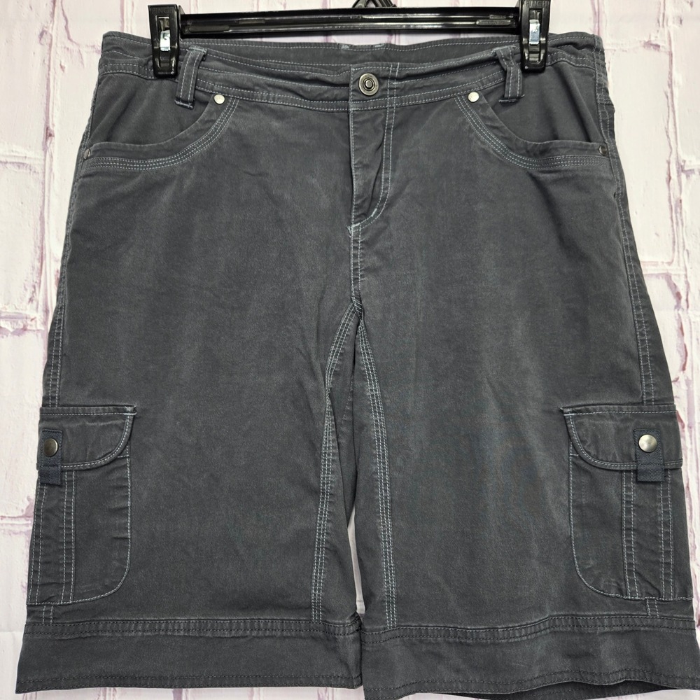 Kuhl Cargo Shorts Grey Canvas Stretch Hiking Utility Outdoor Size 14